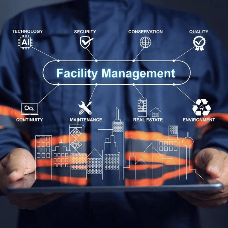 Facilities manager reviewing building systems on a tablet