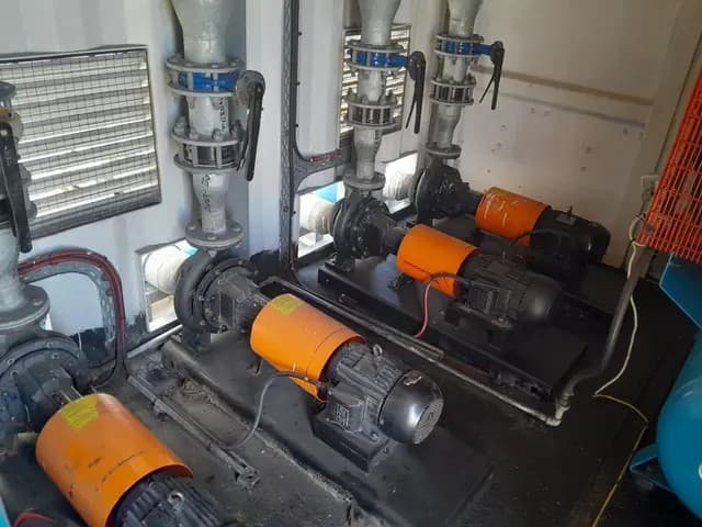Water treatment pump room with industrial pumps and pipework at an AD Meliora client site